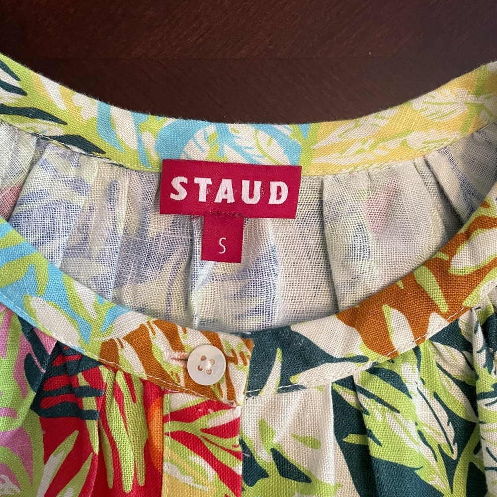 Staud Vincent Capri Tree Print Linen Top‎ Size S Fruit Tropical Resort Coastal - Picture 3 of 11